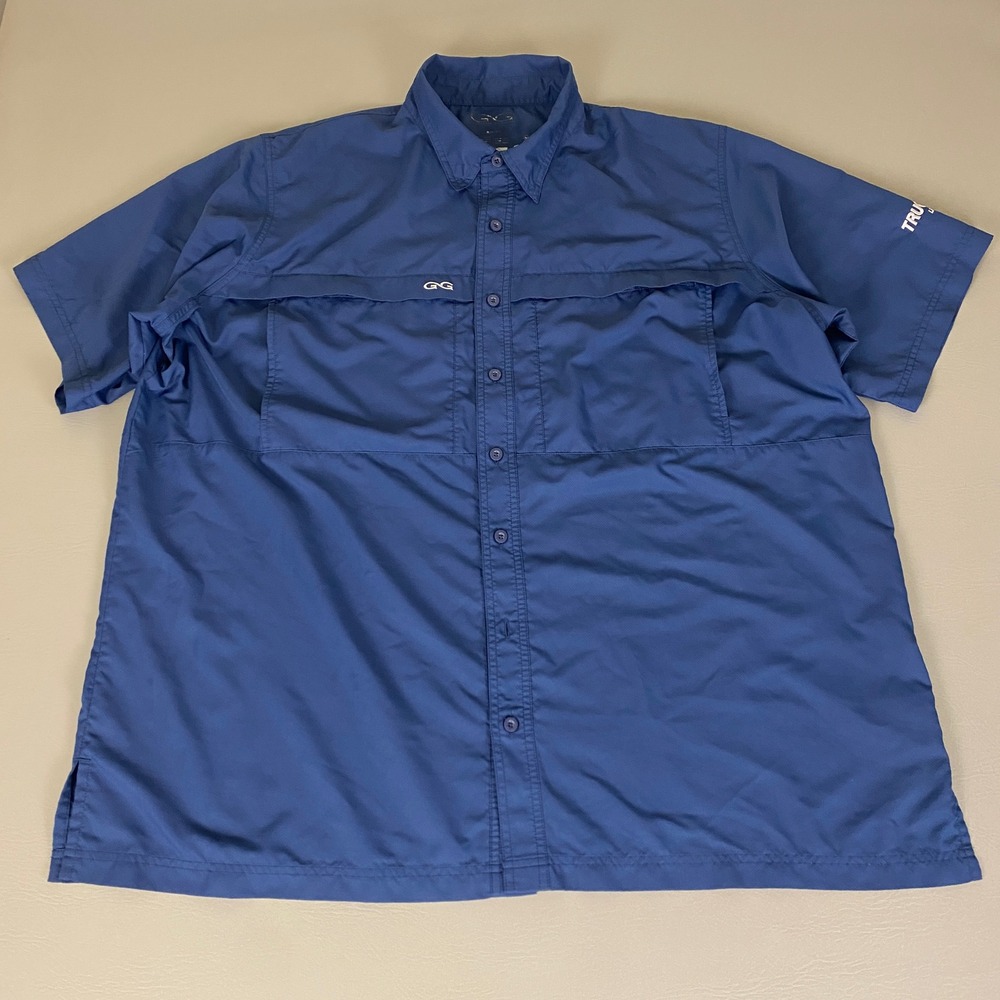 TruGreen Outdoors Fishing Shirt Men's 3XL Blue  Button Up‎ Short Sleeve *Flaw
